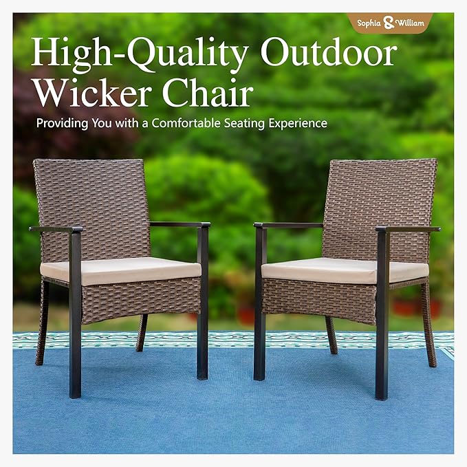 Sophia & William Patio Chairs Set of 6, 6 Pcs Lightweight Rattan Outdoor Dining Chairs, All-Weather Wicker Dining Chairs with Comfortable Seating