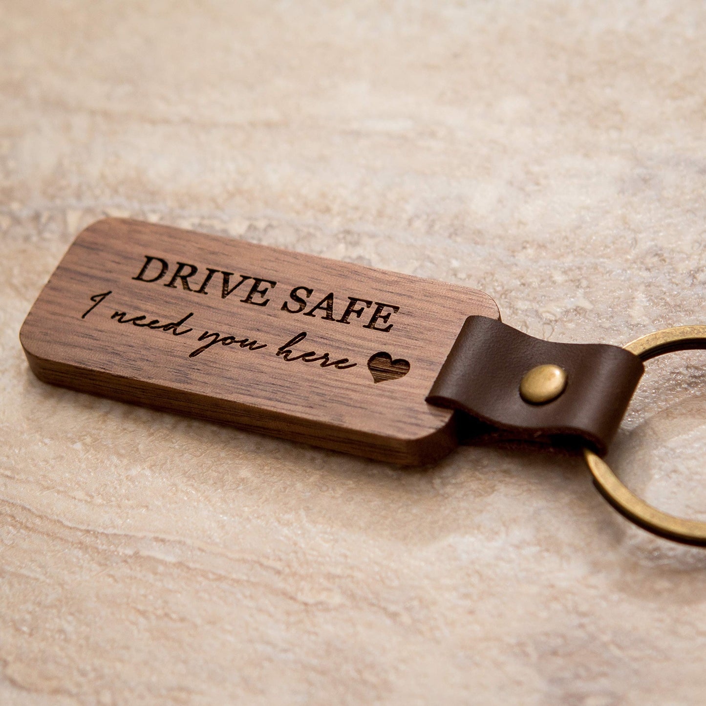 MUUJEE Engraved Wooden Keychain - Home Car Office Key Chain, New Driver Gift Ideas, 5th Wood Anniversary, Birthday or Father's Day Gift Husband Dad Son (Drive Safe)