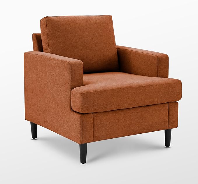 Weture Mid-Century Accent Chair,Modern Linen Fabric Armchair for Living Room,Comfy Upholstered Reading Accent Chairs for Bedroom,Single Sofa Chair with Wood Legs (Orange, 1 Pack)