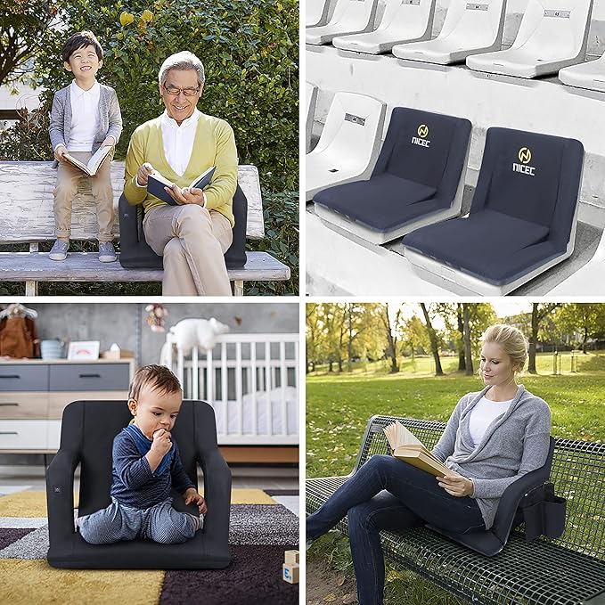 Nice C Stadium Seats, Floor Chair, Bleacher Chairs, 5 Reclining Positions Waterproof Cushion, Ultralight, Foldable, Extra Thick Padding, with Shoulder Straps & Net Pockets, Power Bank Not Included
