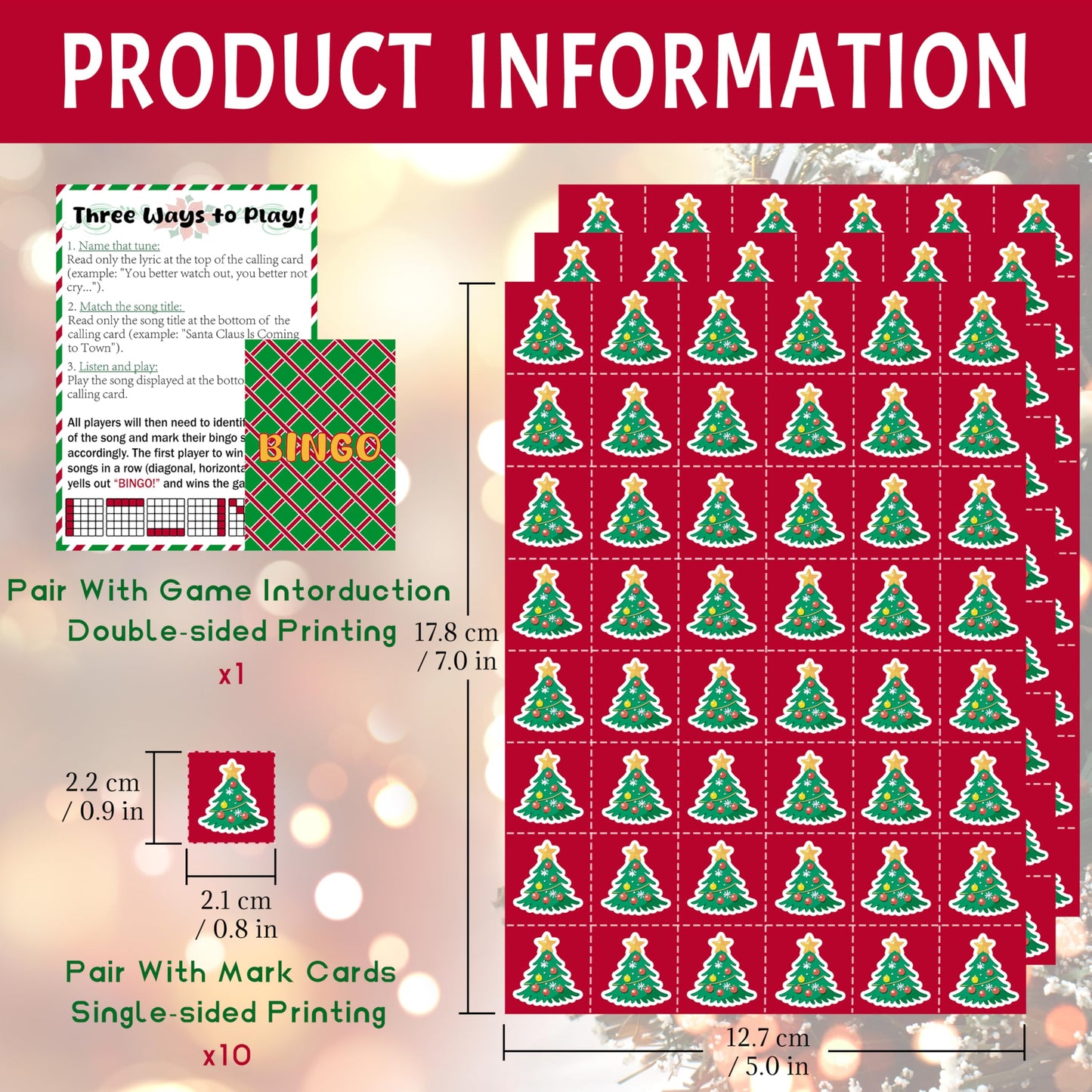 Christmas Bingo Game - 38 Sheet Song Bingo Cards for 24 Players, Adults, Families, Large Groups - Holiday Winter Party Card Games