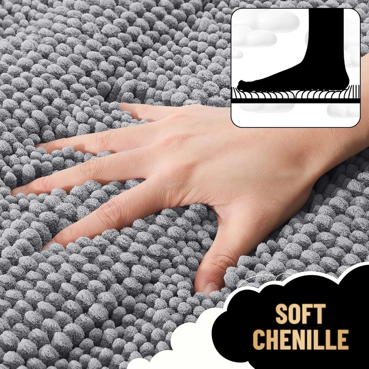 OLANLY Thick Bathroom Rugs 47x20, Extra Soft Absorbent Chenille Striped Bath Rugs, Rubber Backing, Machine Wash Dry, Bath Mats for Bathroom Floor, Tub and Shower, Home Decor Accessories, Grey