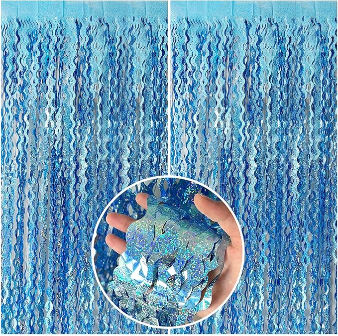 Tinsel Foil Fringe Curtains Wavy Backdrop for Parties Sparkle Metallic Wavy Foil Fringe Backdrop Curtain for Party Decorat...