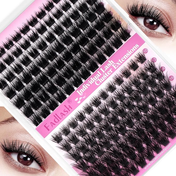 FADLASH Lash Clusters Individual Lashes 10-18mm Eyelash Clusters D Curl DIY Lash Extension Clusters Wispy Cluster Lashes (KLS240+KLS253-07D-Mix10-18)