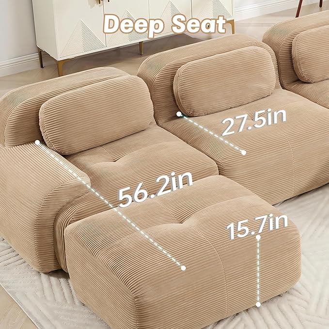 SoarFlash 81" Loveseat Sofa, Comfy Deep Seat, No Assembly, Sofa in a Box, Modern Small Couch with Plush Corduroy Fabric for Living Room, Bedroom, Apartment, Home Office, Camel