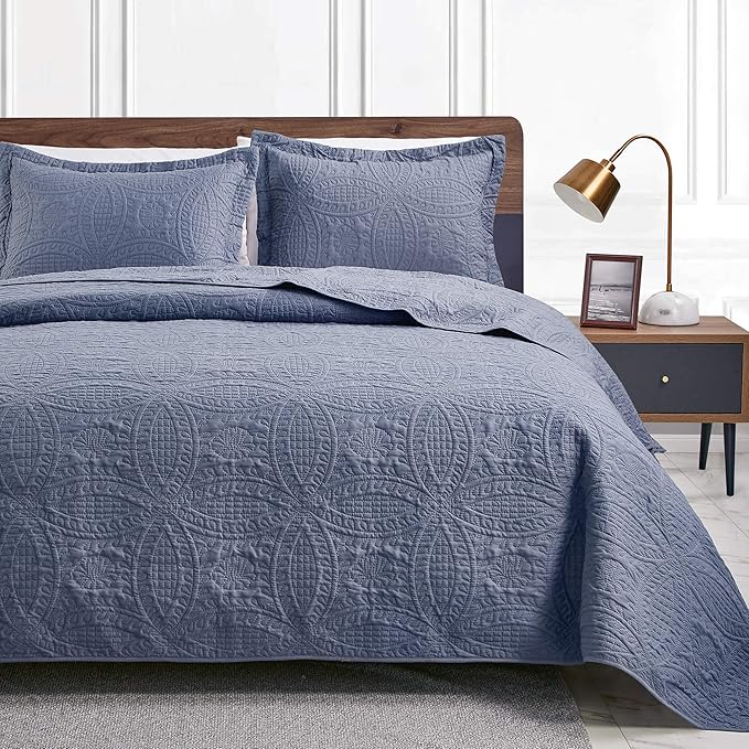 Love's cabin King Size Quilt Set Blue Bedspreads - Soft Bed Summer Lightweight Bedspread Comforter - Modern Style Coin Pat...