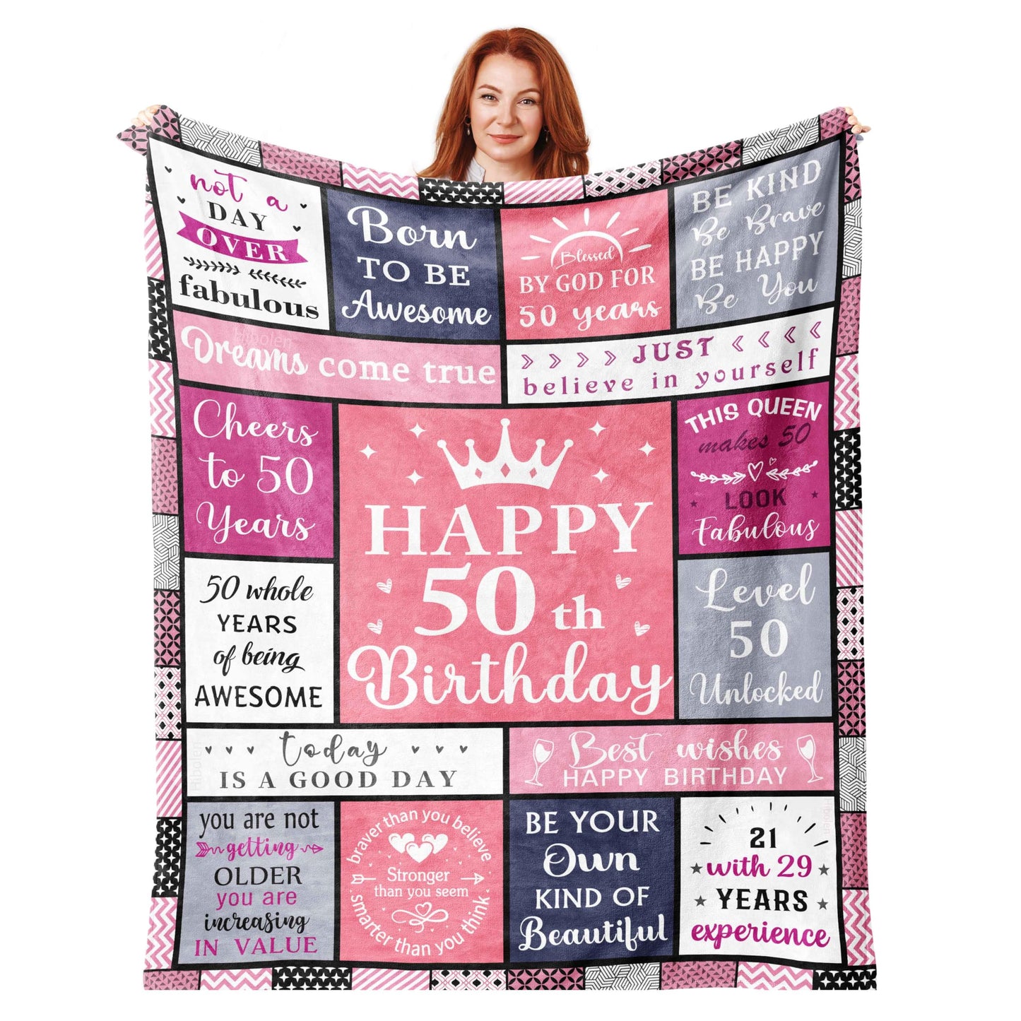 Hibolen 50th Birthday Gifts for Her Blanket 50"x60", 50th Birthday Gifts for Women, 50th Birthday Decorations, Best Gift for 50th Birthday/50 Year Old Woman, 50 Year Old Gift, 1975 Birthday Gift Ideas