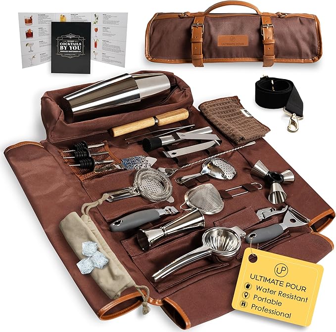 Professional Bartender Kit Travel Bag with Cocktail Shaker Set | Portable Bartending Mixology Bar Set with 18/28 oz Boston...