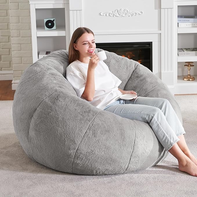 Hobestluk Bean Bag Chairs Large Bean Bag Couch for Adults Stuffed Sofa Chair Comfy Giant Bean Bag Chair with Spacious Design for Reading, Playing or Relaxing (Grey)