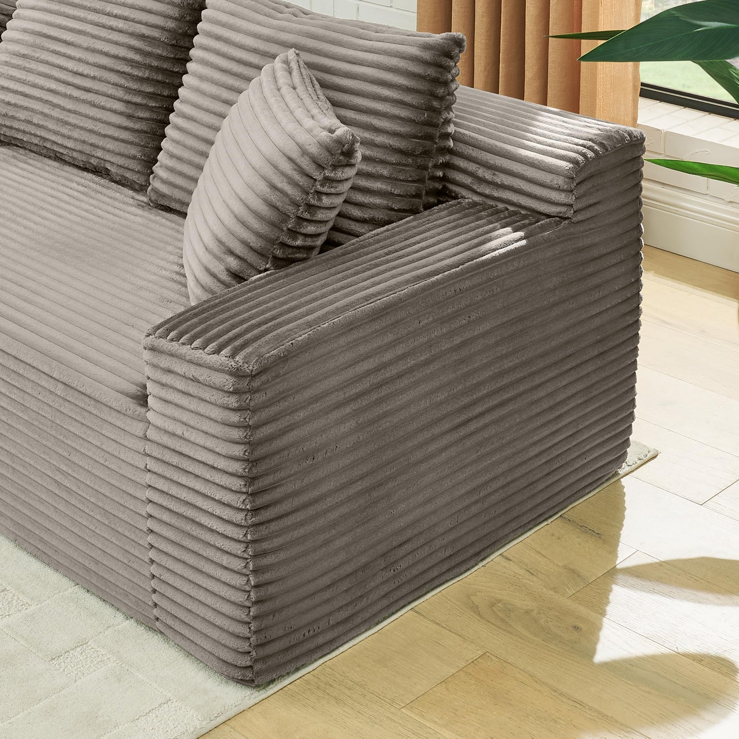 115" U-Shaped Cloud Sectional Couch, Front Facing Modular Compressed Boneless Sectional Sofa with Chaise Lounges, Plush Corduroy Boneless Symmetrical Sofa for Living Room