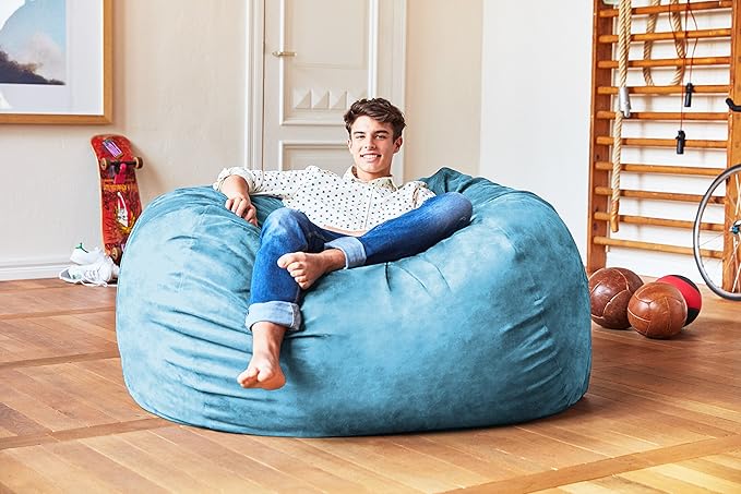 Lumaland Luxurious 5ft Large Bean Bag Chair with Microsuede Cover - Ultra Soft, Foam Filling, Washable Bean Bag Sofa for Kids, Teenagers, Adults - Sack Chair for Dorm, Family Room - Light Blue