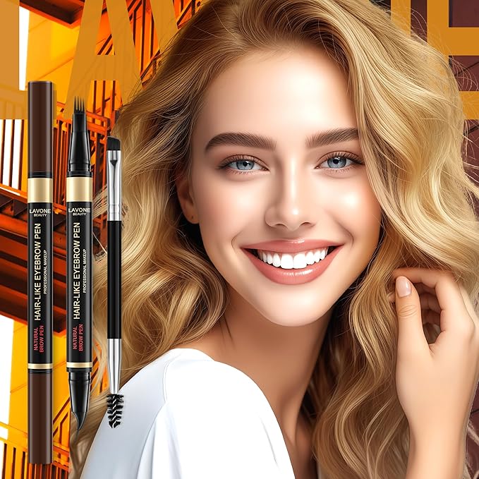 LAVONE Eyebrow Pen, 2-in-1 Eyebrow Pencils for Women with 4 Tip Microblading Eyebrow Pencil and Curved Precise Brow Pencil, Waterproof Eyebrow Pencil Create Full, Natural Hair-Like Brows, Ebony