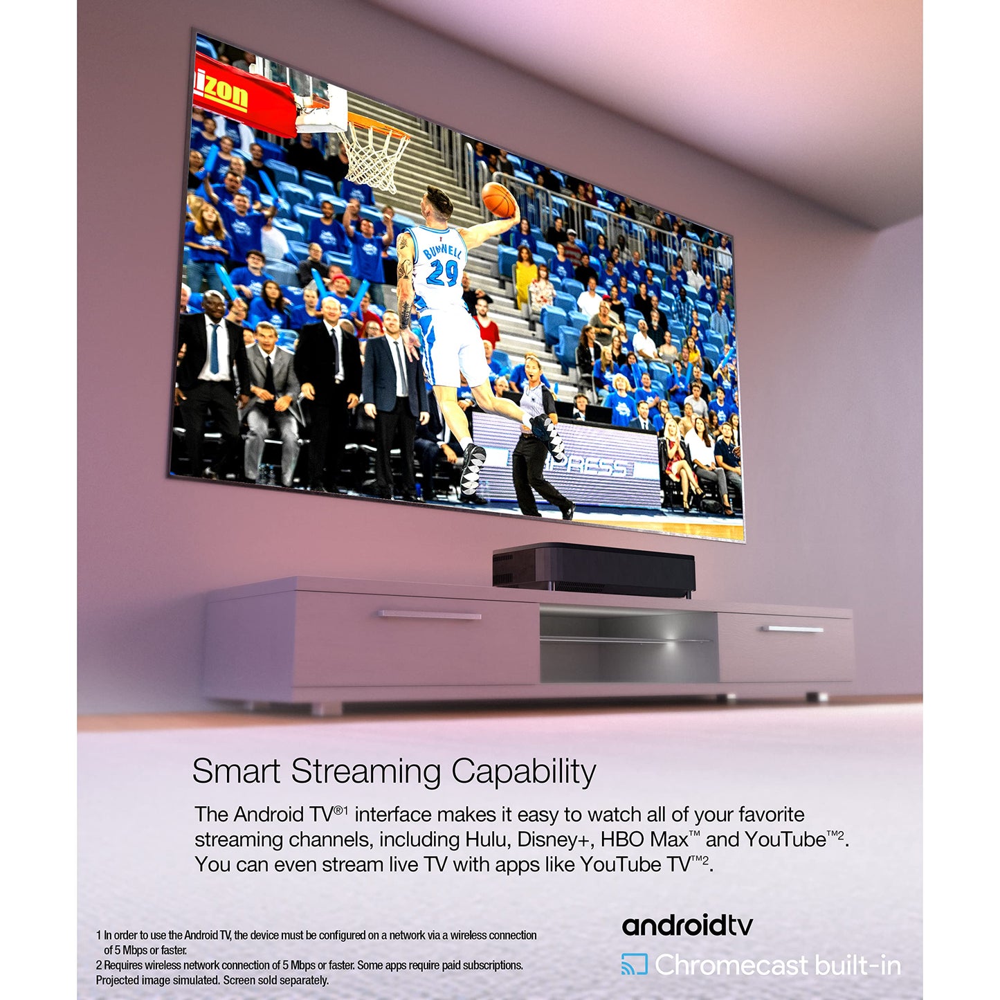 Epson LS800 Ultra Short Throw 3-Chip 3LCD Smart Streaming Laser Projector, 4,000 Lumens of Color and White Brightness, 4K PRO UHD, HDR, Android TV, 2.1ch Yamaha Built-in Speakers - Black