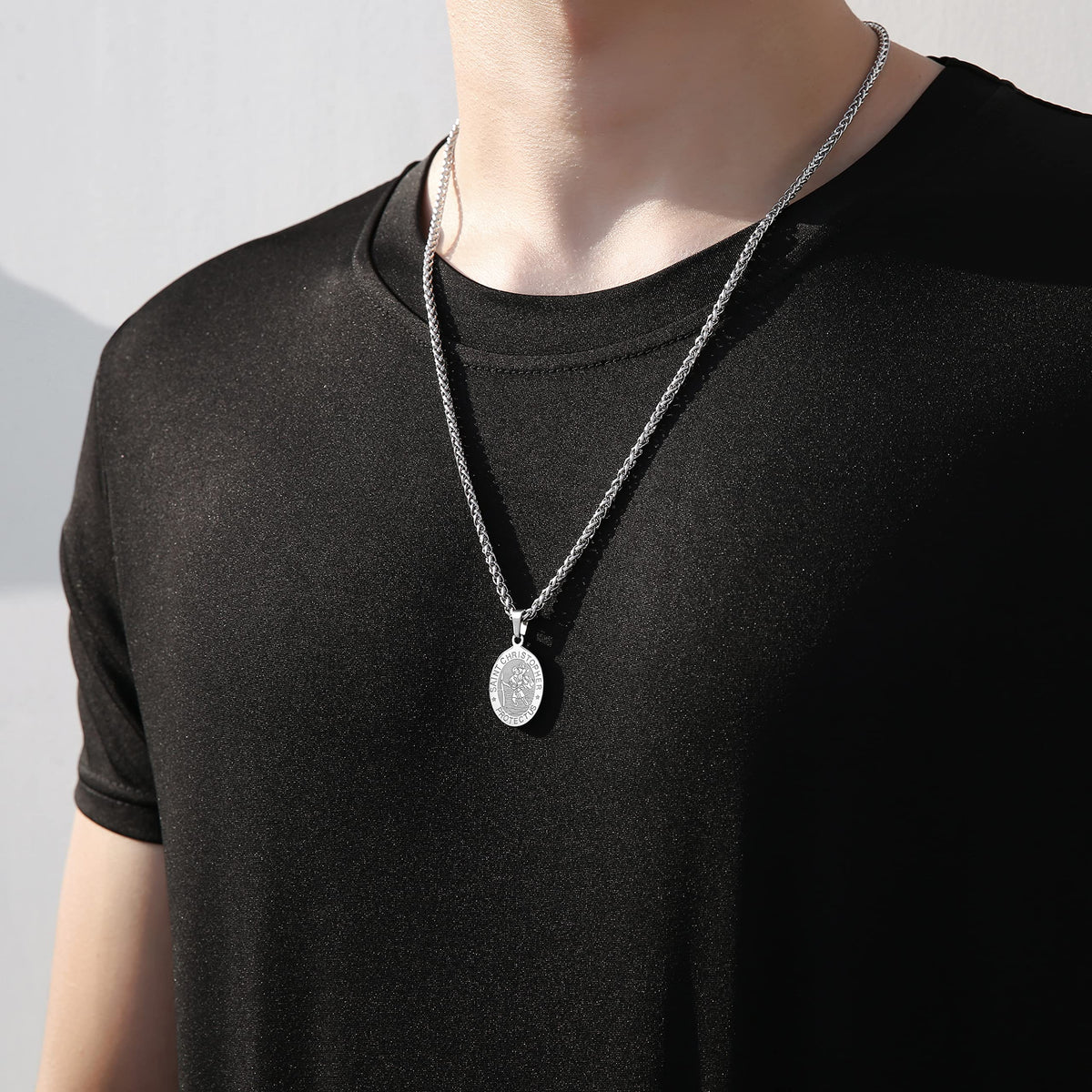 Zocomi Silver Saint St Christopher Medal Necklace for Men Boys, St. Patron Pendant Chain Jewelry Catholic Christian Religious Ba