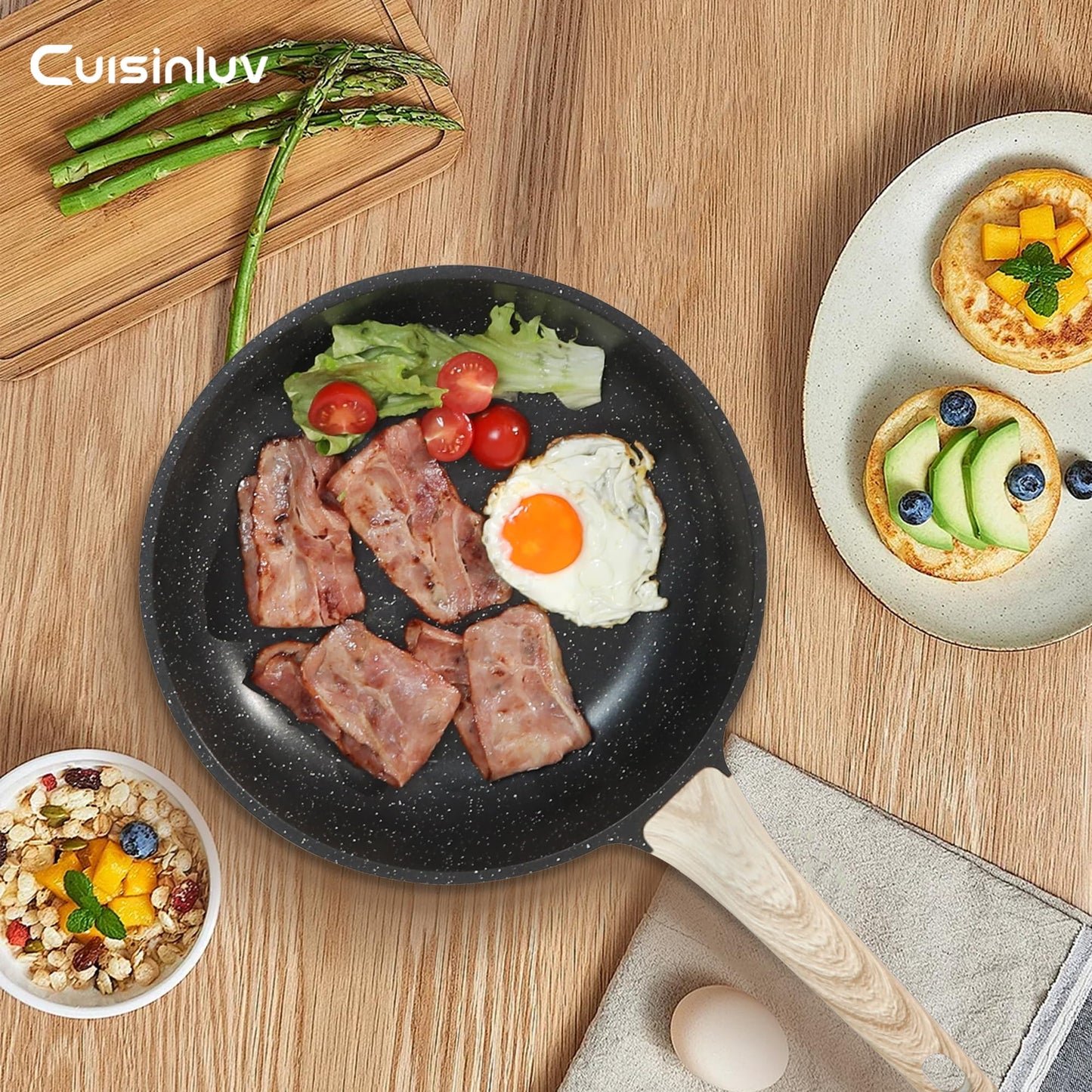 Cuisinluv Pots and Pans Set Non Stick, 17Pcs Kitchen Cookware Sets, Granite Stone Induction Cookware Non Stick Cooking Set w/Frying Pans, Saucepans, Sauté Pan (PFOA Free), Black