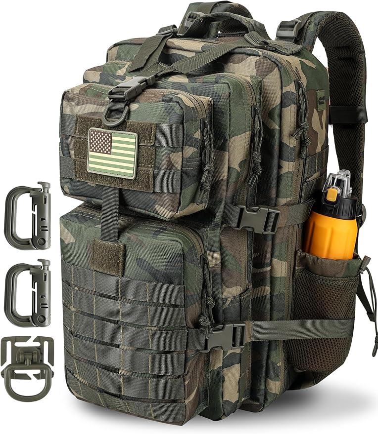 Hannibal Tactical 45L MOLLE Assault Backpack, Tactical Backpack Military Army Camping Rucksack with Bottle Holder, 3-Day P...