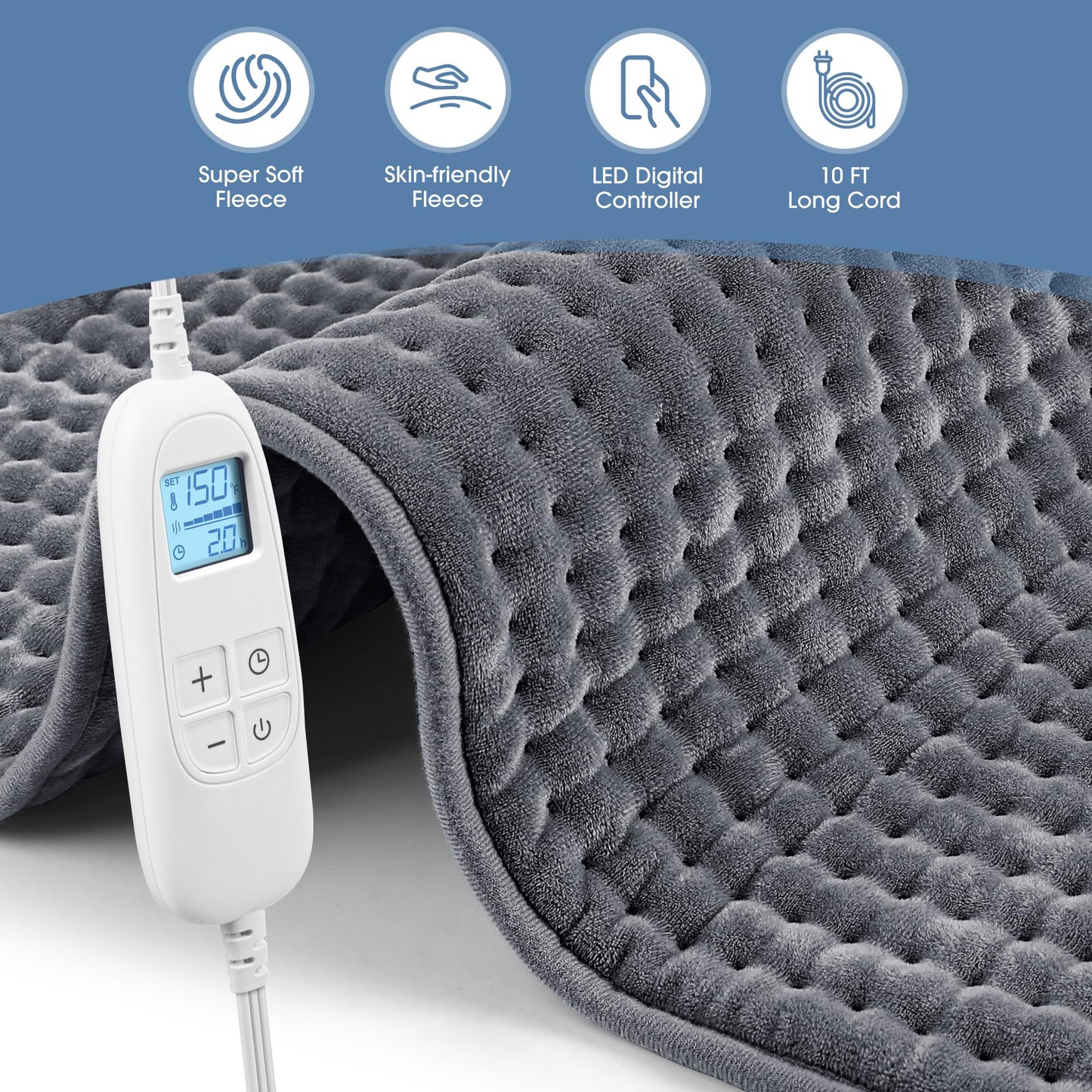 FluffyWarmth Electric Heating Pad for Back, Extra Large 17''x 33'' XXXL for Full Body,Menstrual Period Cramps,Neck Shoulder Back Pain Relief, 6 Heat Settings 4 Timers Heating Pad, Gifts for Women Men
