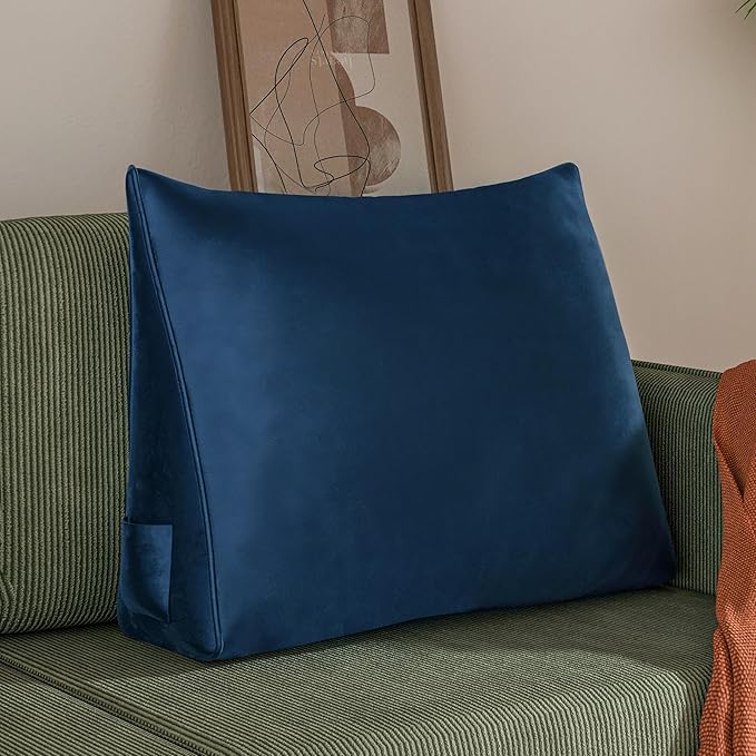 WOWMAX Back Pillow for Bed Sitting up-Bed Wedge Pillow Back Support Pillows for Bed & Sofa Couch, Velvet(100% Cotton), Deep Blue