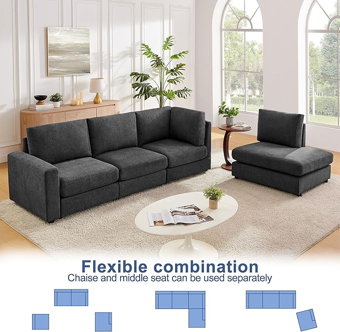 Mofolit 100“ L Shaped Couch with Reversible Chaise Sectional Sofa Corner Couches for Living Room,Apartment and Compact Spaces (Grey)