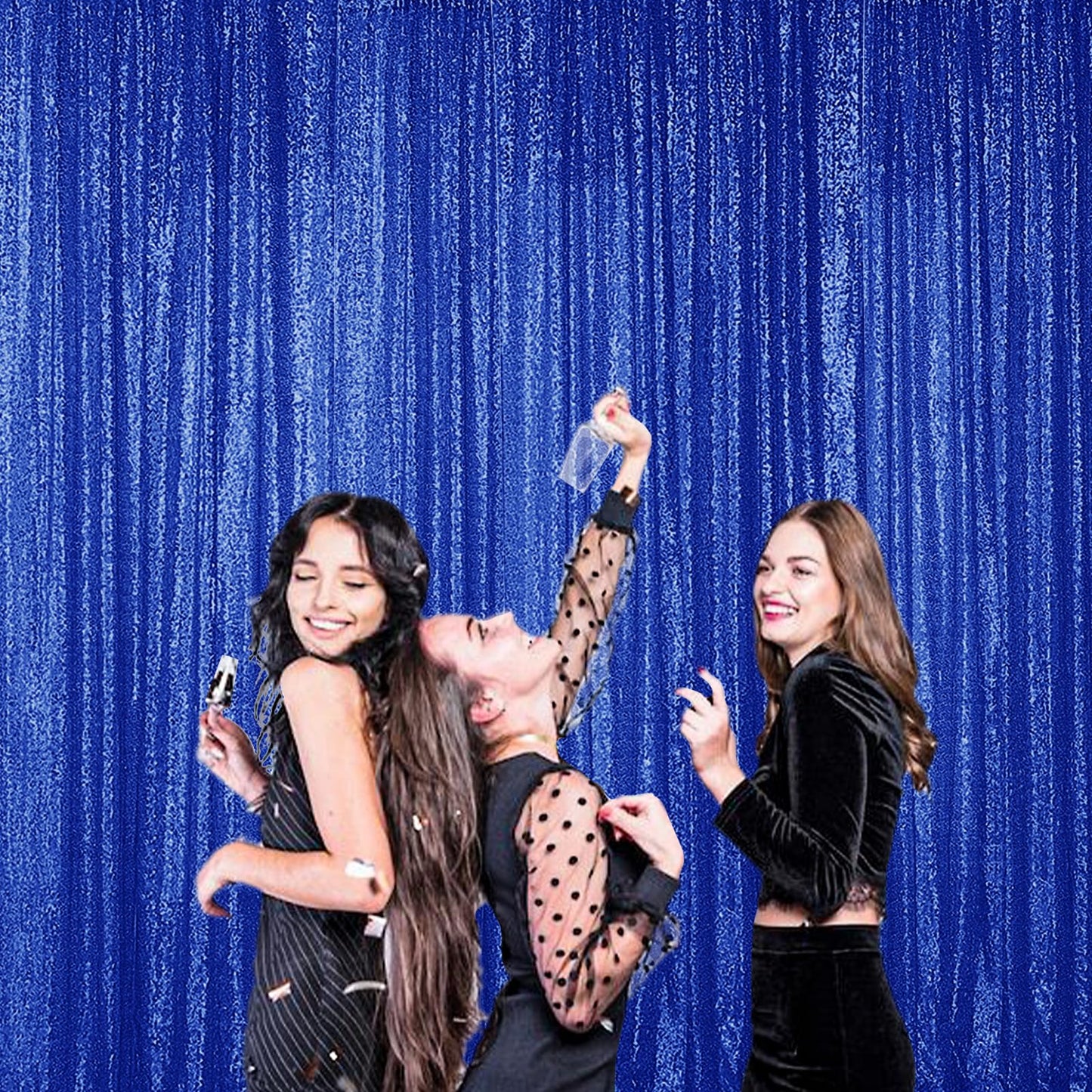 Sugargirl Navy Blue Sequin Backdrop Curtain 4 Panels 2FTx8FT Glitter Navy Blue Background Drapes Sparkle Photography Backdrop for Party Wedding Birthday Wall Decoration