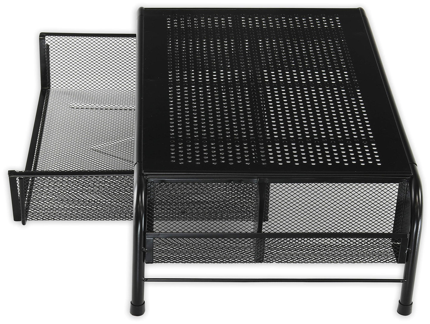 Simple Houseware Metal Desk Monitor Stand Riser with Organizer Drawer, Black