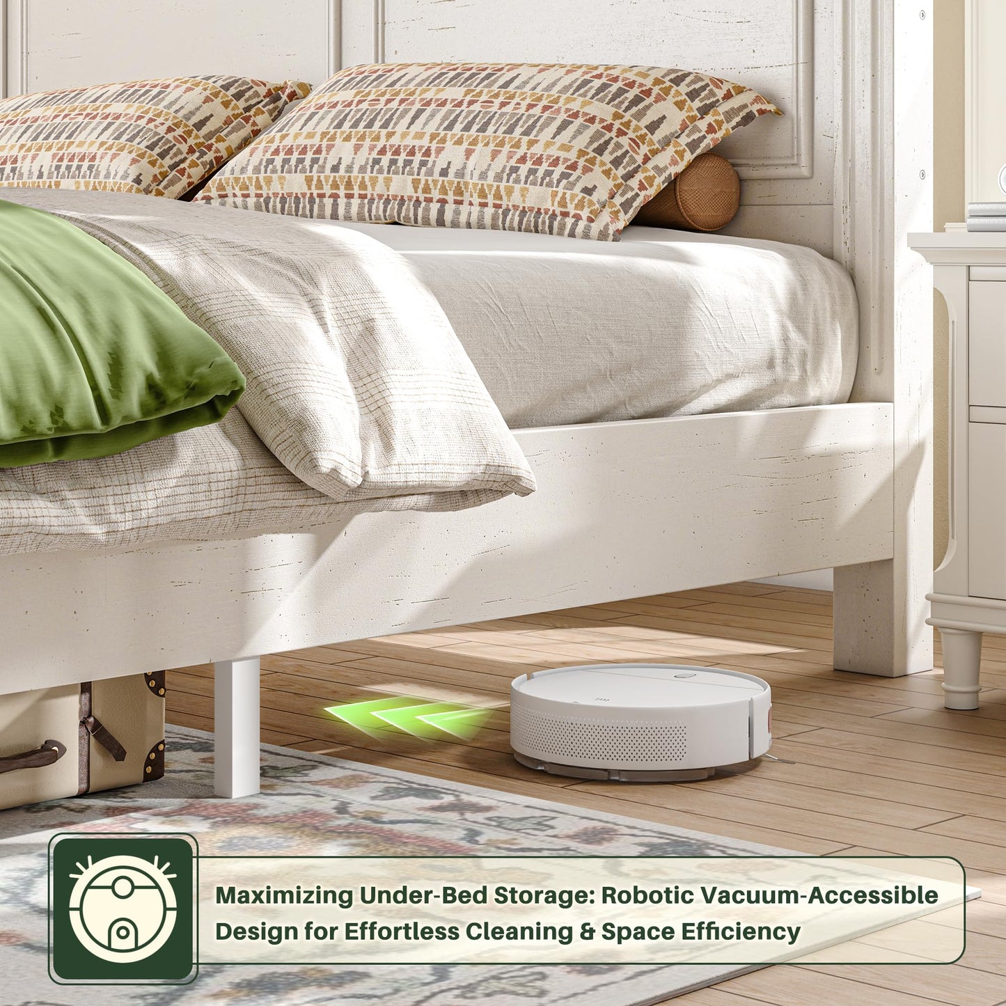 Homkdom Queen Bed Frame with Storage Drawers and 51.25" H Headboard, Modern Queen Size Bed Frame with Storage,NO Noise,No Box Spring Needed,White