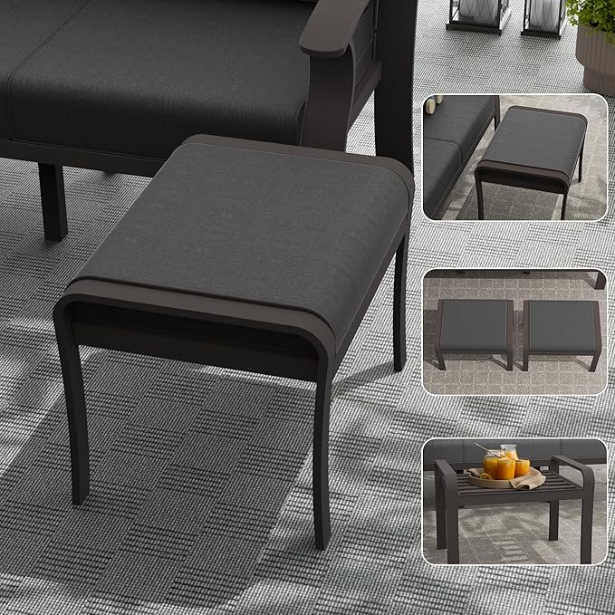 RTDTD Aluminum Outdoor Patio Furniture Set,8 Seats Patio Conversation Sets with 45" Propane Fire Pit Table,Metal Patio Sectional Furniture Set with Ottomans,Grey