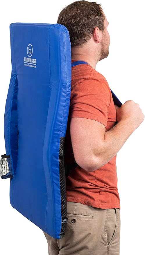 Stadium Boss Recliner Stadium Seat for Bleachers, Benches, Lawns, Backyard, Camping & Beach – Padded Sport Chair, Cushion Backs & Armrest – 6 Reclining Positions – Portable Carry Straps – Blue