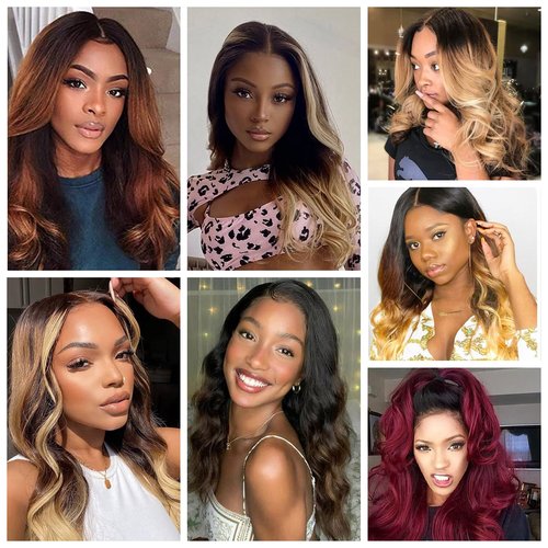 Lovenea Ombre Body Wave Human Hair Bundles 14+16+18 inch Ombre 3 Bundles 2 Tone Black to Burgundy Human Hair Weave (14 16 18, T99J#)