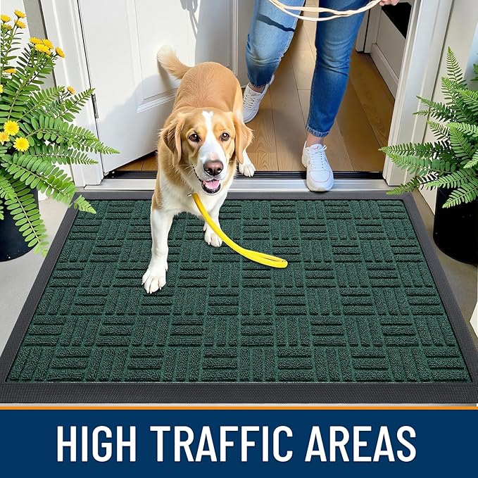 OLANLY Front Door Mat Outside Entrance 47x32, Absorbent, Heavy Duty Sturdy Natural Rubber Doormat Indoor Outdoor, Non-Slip, Stain and Fade Resistant, Low Profile Floor Mat for Entryway, Black Green
