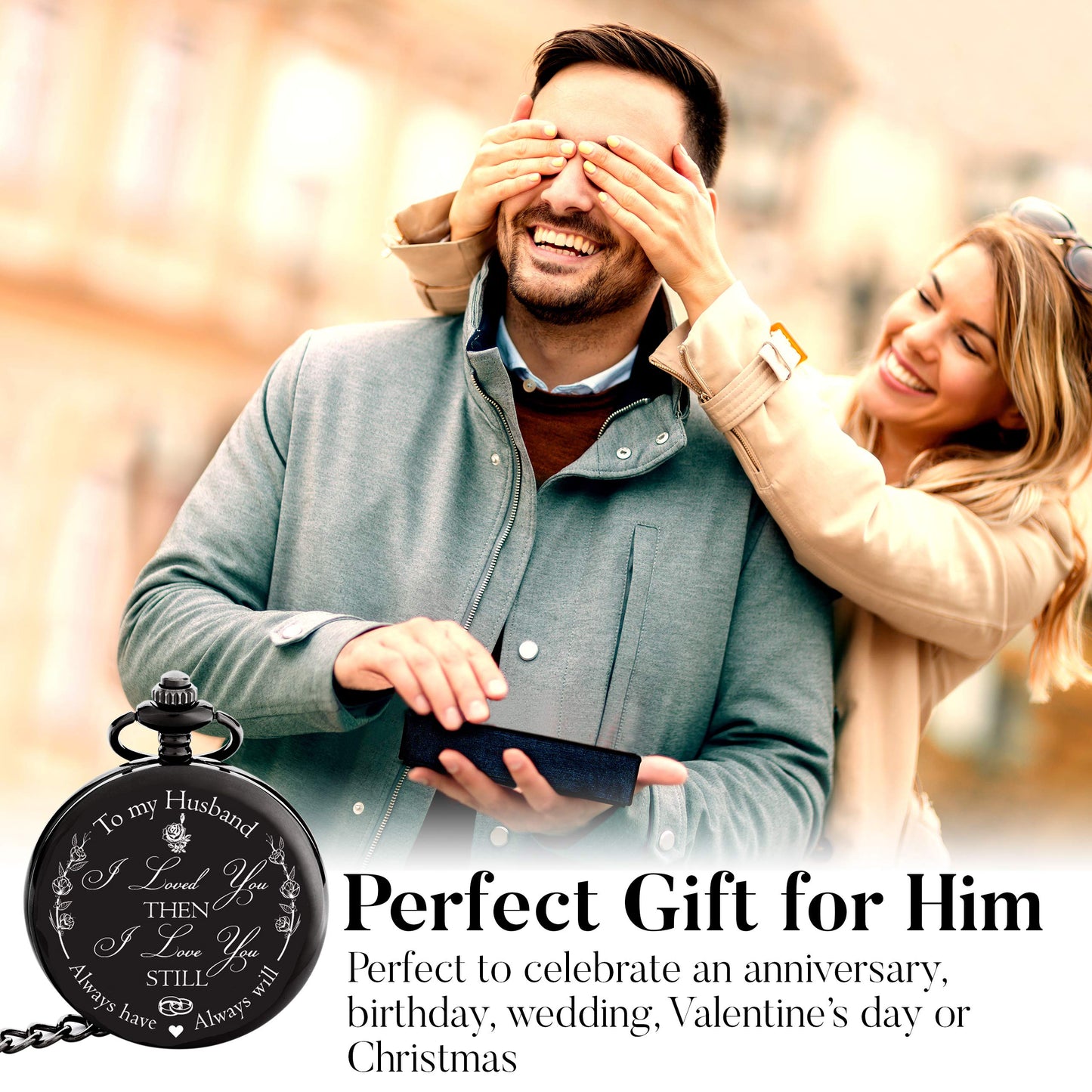 FJ FREDERICK JAMES Anniversary Gift's for Men - Engraved ‘to My Husband’ Pocket Watch | Anniversary Gift's for Him I Love You Gift for Husband for Birthday I Valentines