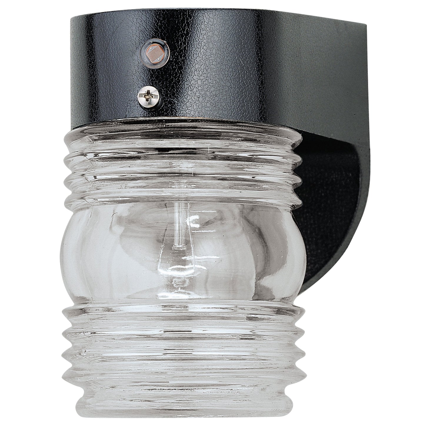 Westinghouse 6694900 Traditional One-Light Outdoor Jelly Jar Wall Fixture with Dusk to Dawn Sensor, Black Finish on Polycarbonate, Clear Glass