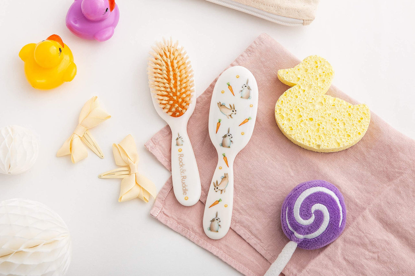 Rock & Ruddle Soft White Natural Boar Bristle Hairbrush for Babies and Young Children. Perfect for Fine Hair Detangling and Smoo