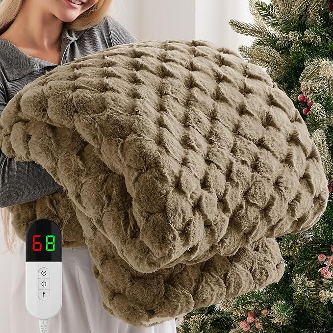 Homemate Electric Heated Throw Blanket - 50"x60" Luxury Faux Fur Heating Bed Blankets with 10 Heating Levels 8 Hours Auto Off Fast Heating Over-Heated Protection Ultra Soft Warm Flannel ETL Certified