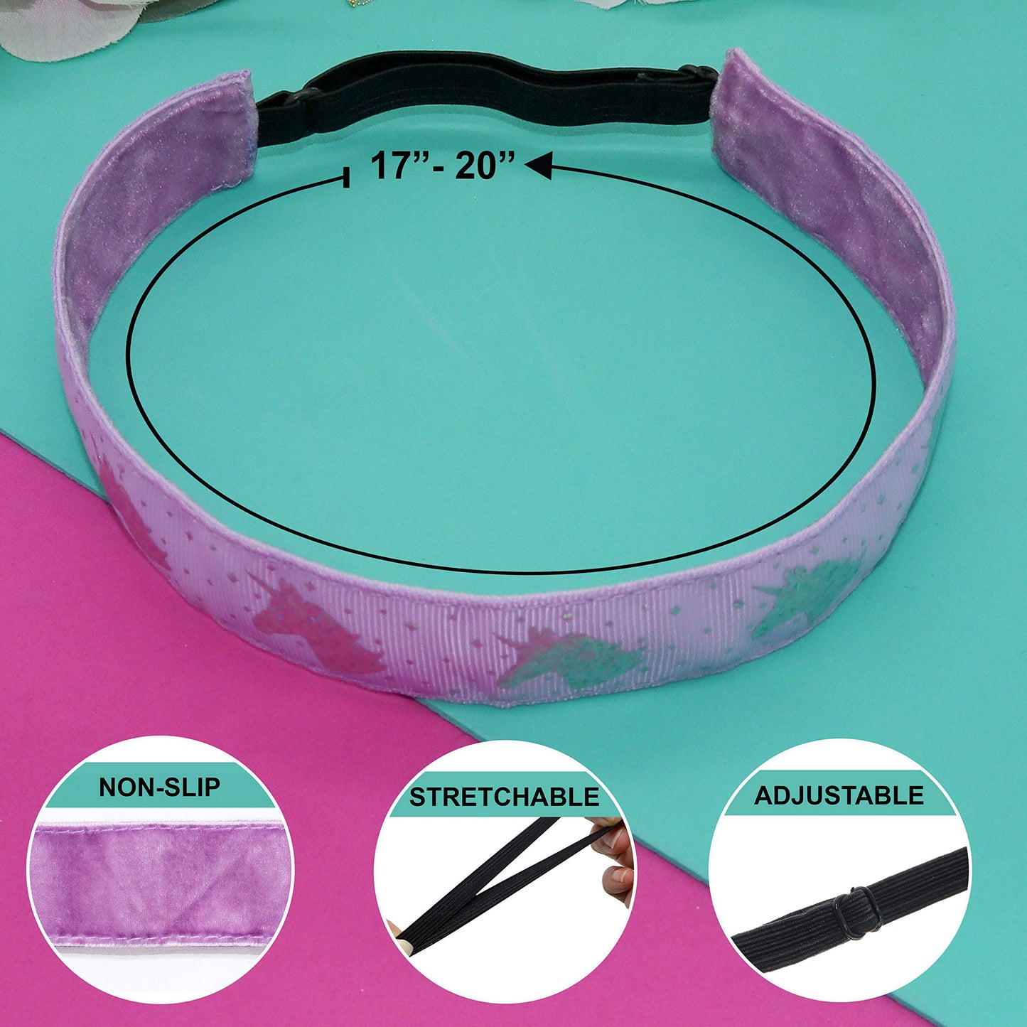 FROG SAC 6 Unicorn Headbands for Girls, Adjustable No Slip Glitter Hair Bands for Kids, Cute Little Girl Sports Head Bands, Sparkly Soccer Gymnastics Headband, Sparkle Hair Accessories