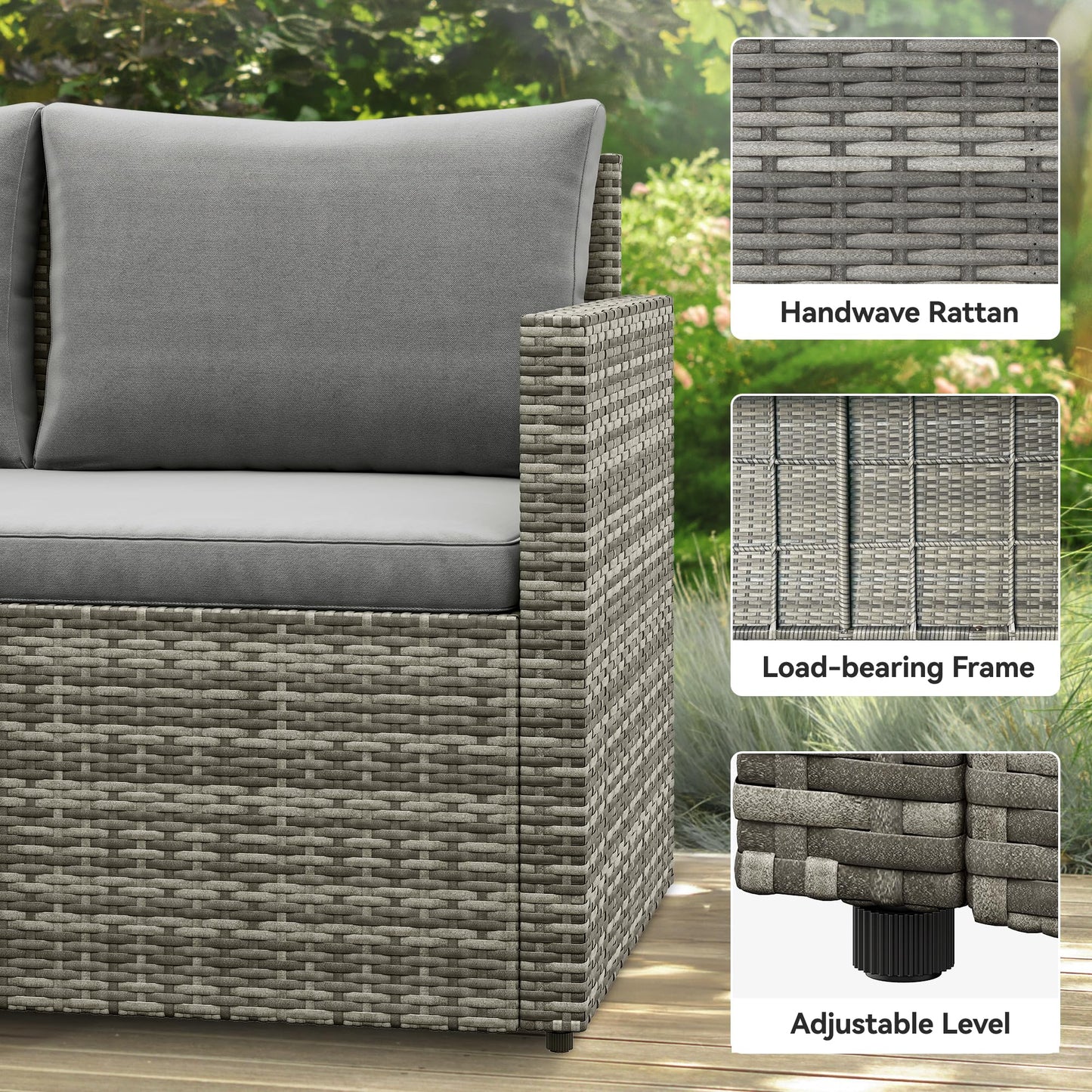 YITAHOME 9 Piece Patio Furniture Set, All-Weather Wicker Outdoor Sectional Sofa with Lift-Top Coffee Table & Ottoman, Patio Conversation Set for Deck, Backyard, Porch - Gray Gradient