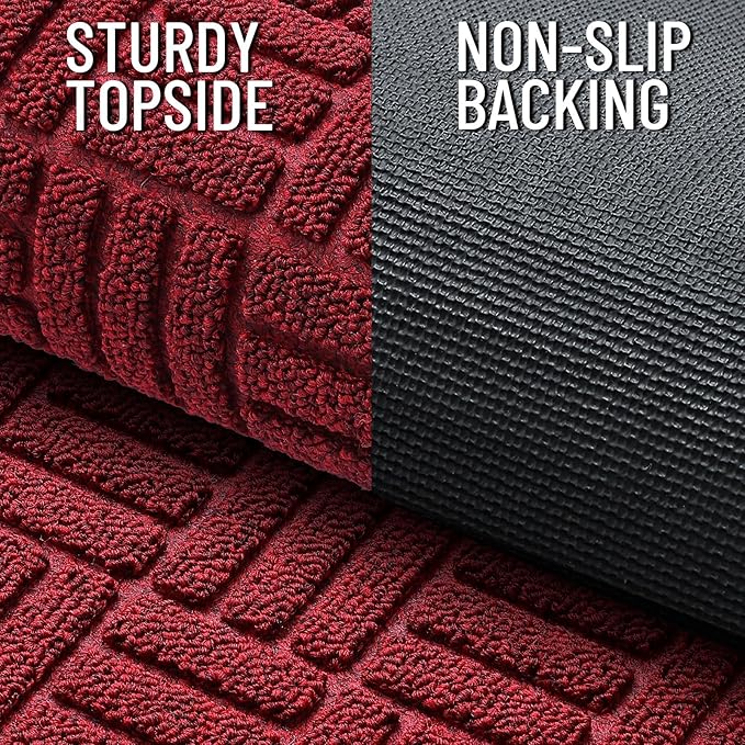 OLANLY Front Door Mat Outside Entrance 59x34, Absorbent, Heavy Duty Sturdy Natural Rubber Doormat Indoor Outdoor, Non-Slip, Stain and Fade Resistant, Low Profile Floor Mat for Entryway, Black Red