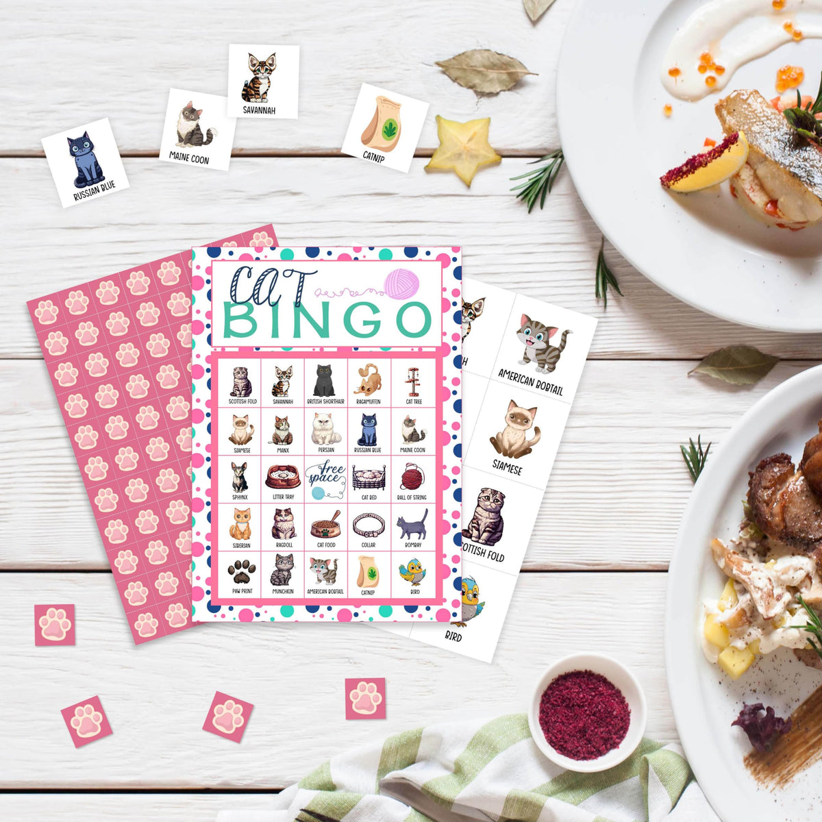 valucise Cat & Kitten Bingo Game Cards for Adults - Pawty Party Supplies, Birthday Bingo Decor & Favors, Card Gifts for Cat Lovers - 02