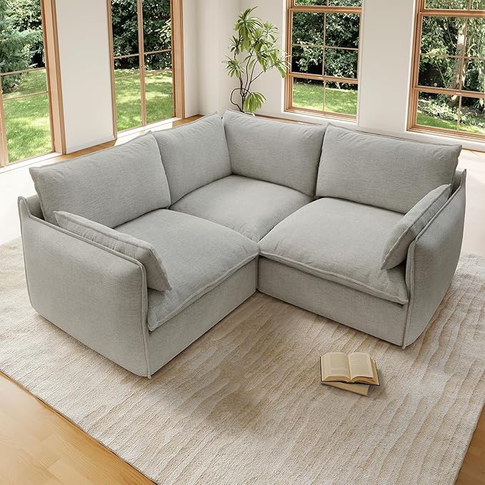 Forest aesthetics Cloud Modular Sectional,3 Seater Waterproof High Backrest V Shape Sectional Sofas,Down Filled Modular Couch with Removable Washable Cover for Living Room,Light Gray