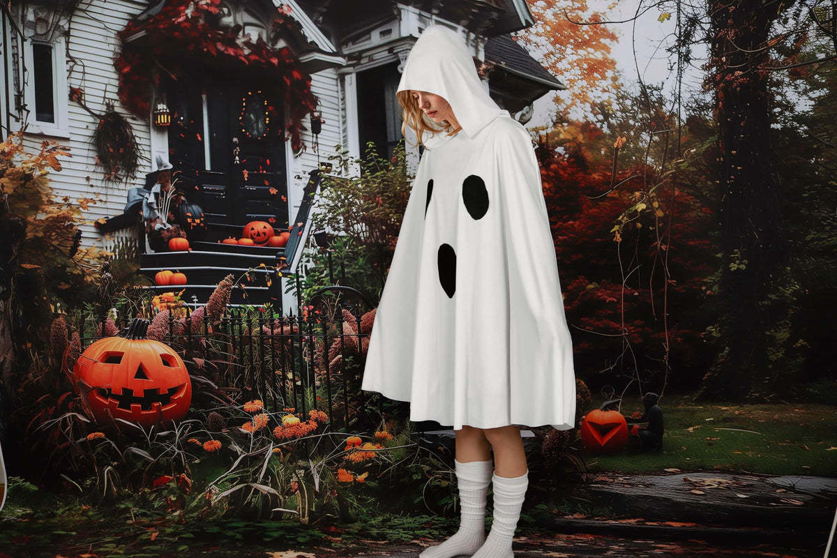 MCJC Ghost Poncho Costume for Women Halloween Costume adult with Hood