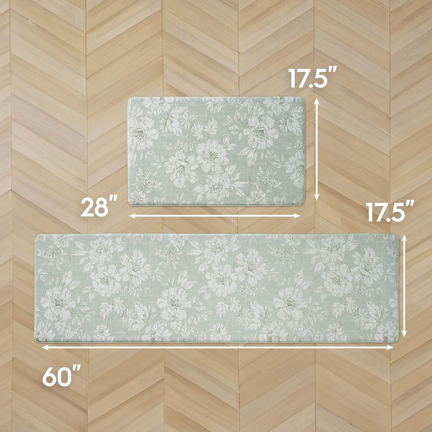 Laura Ashley - Anti-Fatigue Kitchen Mat, Iris Floral Design, Stain, Water & Fade Resistant, Cooking & Standing Relief, Non-Slip Backing, 2 Piece Set: 17.5" x 60" / 17.5" x 28" Sage Green Iris