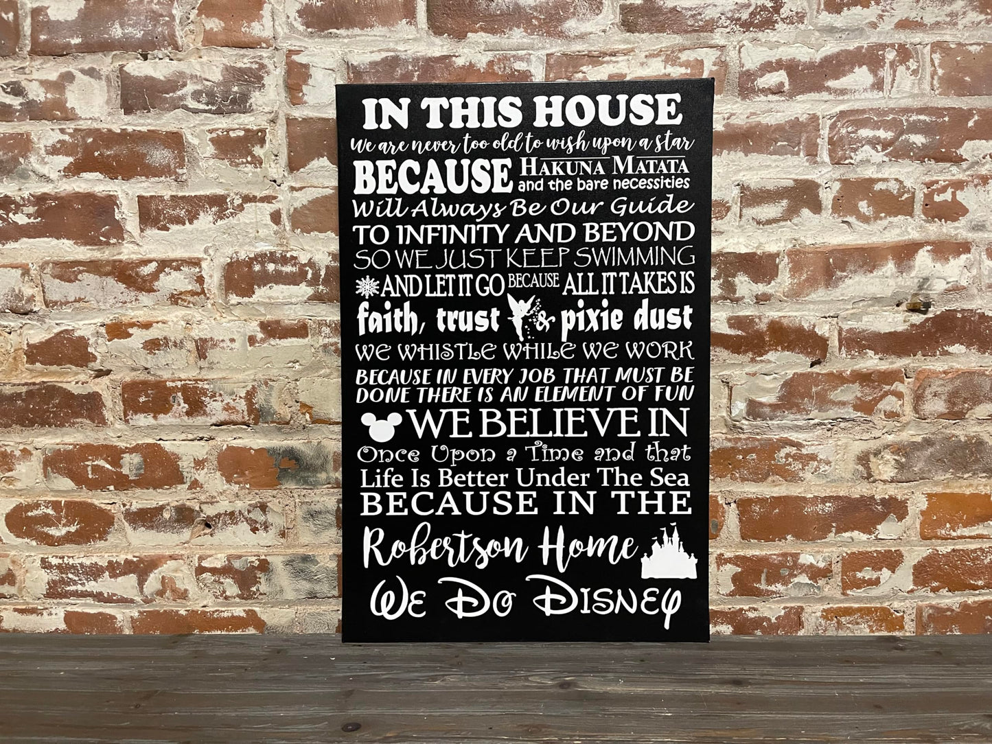 Disney Themed Wall Decor, Wedding or Were Going To Disney Gift, We Do Disney, In This House, Custom Canvas, Personalized With Family Name, First Trip, Memories, Quotes
