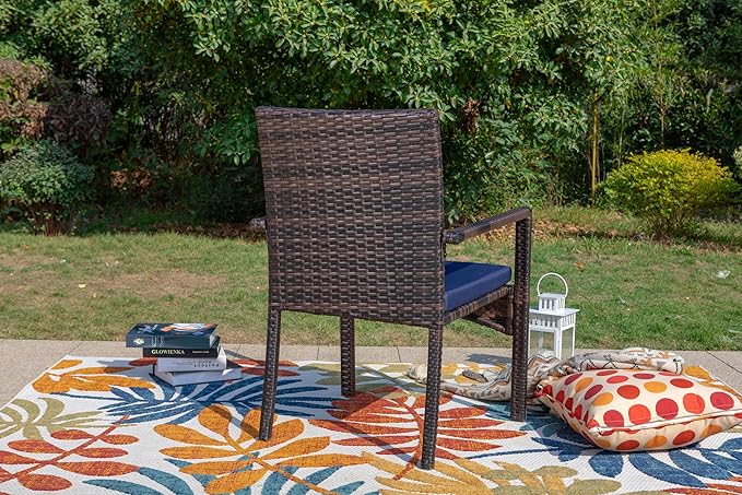 MFSTUDIO Patio Rattan Chairs Set of 2, Wicker Outdoor Dining Chairs Set of 2, All Weather Patio Armchairs w/Armrests, Steel Frame, Brown, 330lbs