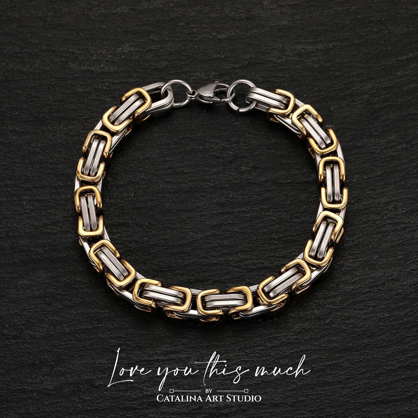 Love You This Much To My Man Straighten Your Crown Gift for Him | 5mm Twist Steel Bracelet | 8" + 1" Extender | I Love You Gifts for Him | Luxury Gift Box & Card (Silver-Gold)