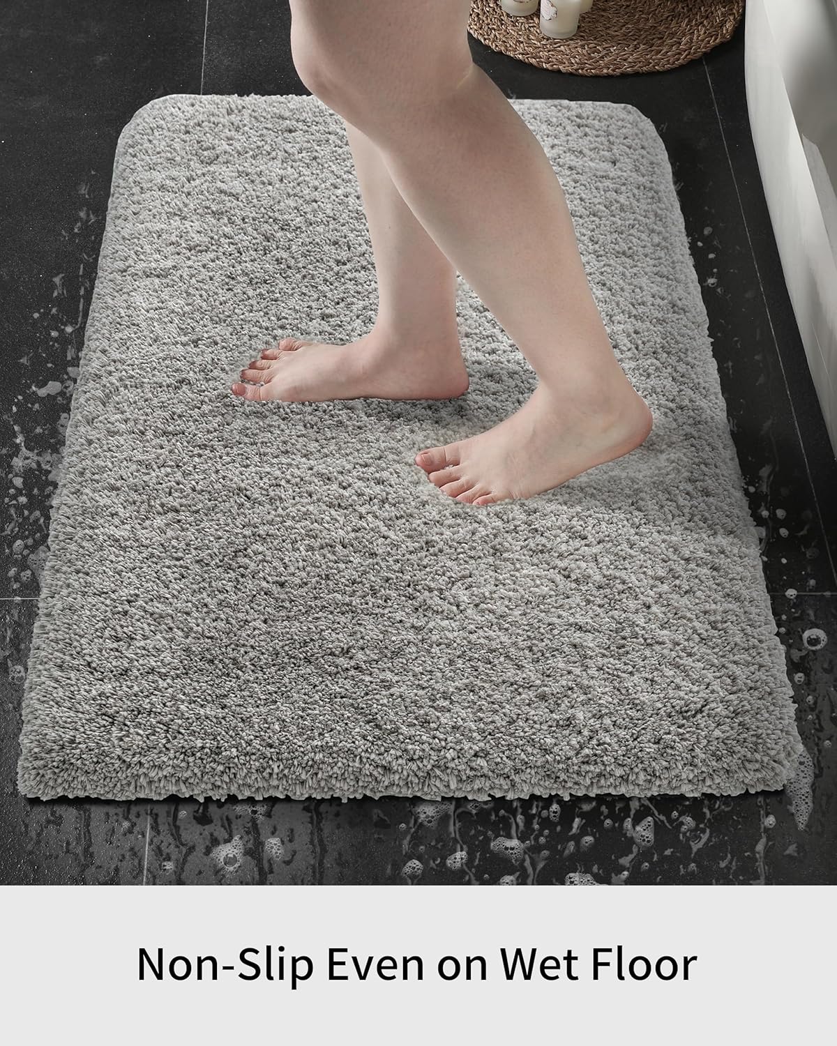 Gray Bathroom Runner Rug 24x59 Non Slip Fluffy Long Bath Mat for Bathroom Floor Washable Plush Luxury Bath Rug for Tub Absorbent Shower Sink Mat Bedside Rug