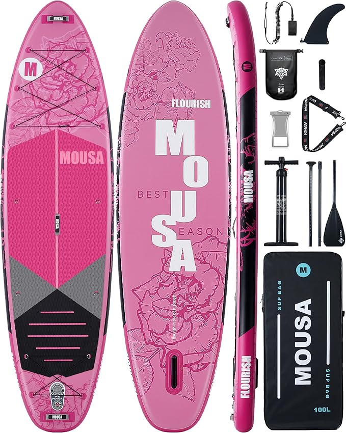 MOUSA 11'6“x35 Extra Wide Inflatable Stand Up Paddle Board, Stable Long SUP for 2 People/Family, Shoulder Strap, 3/5 Handl...