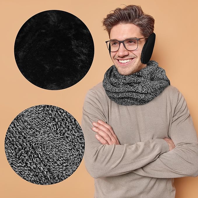 Aneco Winter Warm Sets Knitted Scarf Beanie Hat Touch Screen Gloves and Winter Ear Warmer Hats for Women or Men