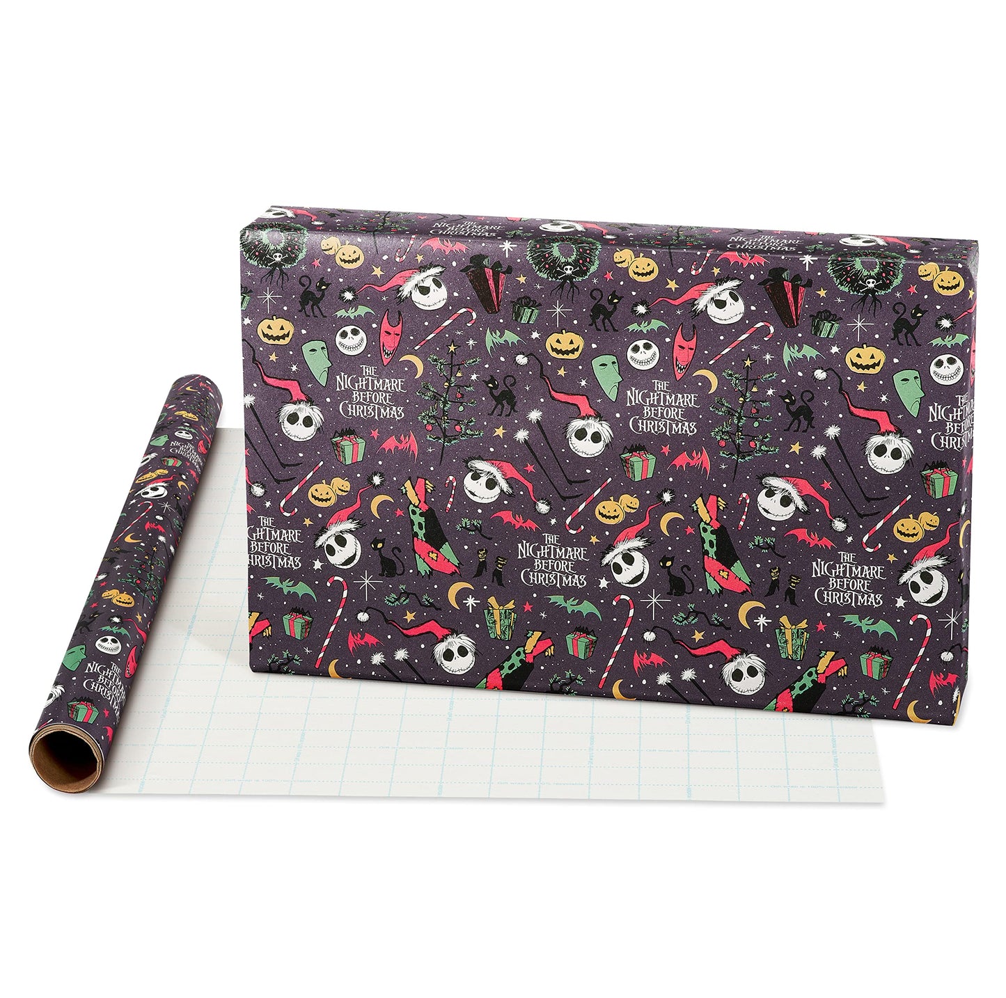 American Greetings 105 sq. ft. The Nightmare Before Christmas Christmas Wrapping Paper Bundle with Cut Lines, Jack Skellington and Zero (3 Rolls 30in. x 14 ft.)
