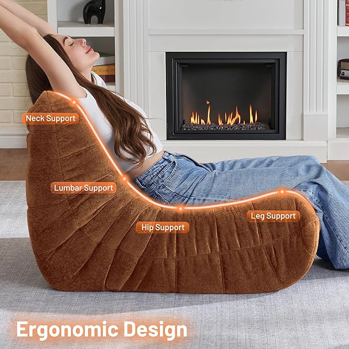 HABUTWAY Bean Bag Chair, Giant Bean Bag Chairs for Adults, Bean Bag Sofa with Filler Faux Fur, Memory Foam Bean Bag Couches Fireside Lazy Sofa for Living Room, Bedroom, Office (Brown)