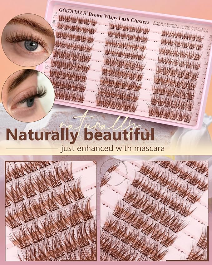 Brown Wispy Lash Clusters Kit Natural Cluster Eyelash Extensions Kit False Eyelashes Clusters Fluffy DIY Individual Lash Extensions Kit C Curl